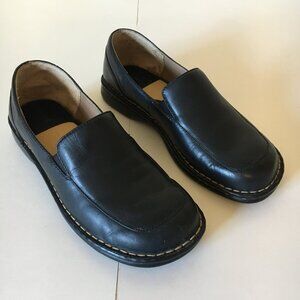 Black Loafers Shoes 9 Leather Upper White Stitch Slip On Business Casual